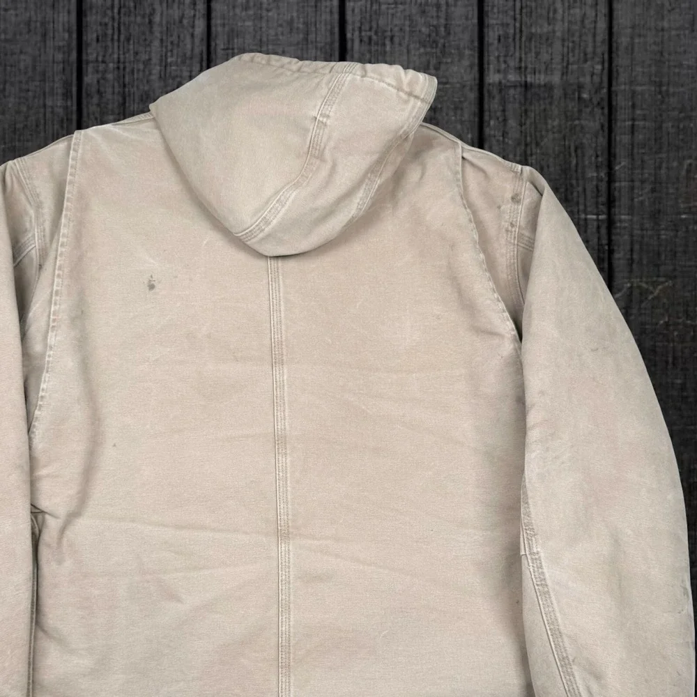 Carhartt J141-266 Sherpa Lined Hooded Detroit Jacket - Tan XL Tall - Distressed
